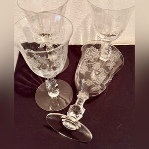 4 Heisey Rose Etched Elegant Glasses. 8oz Goblets/Wine Glasses 6.5” 1949-57